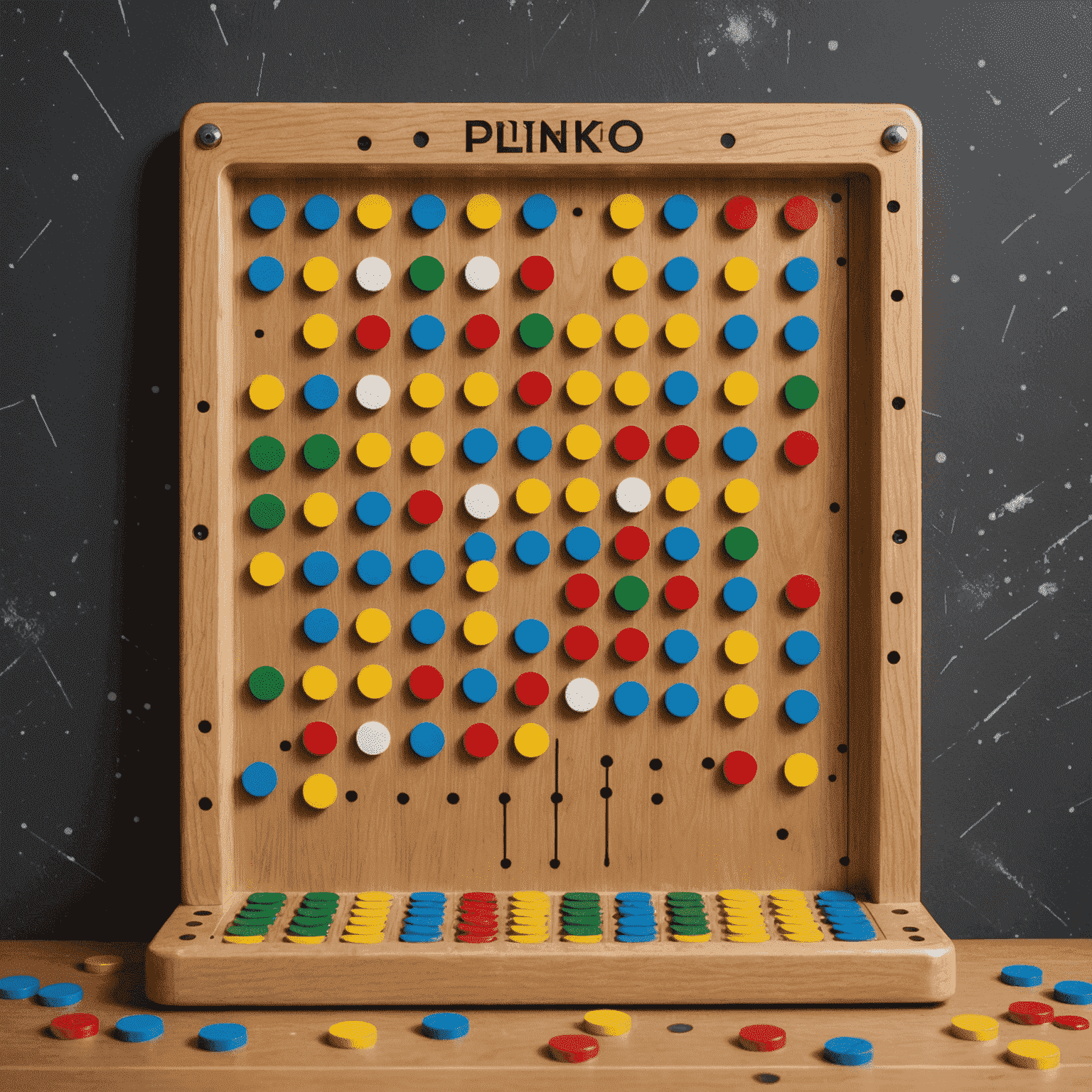 Tablero de Plinko con fichas cayendo entre pines, mostrando diferentes trayectorias y estrategias de juego