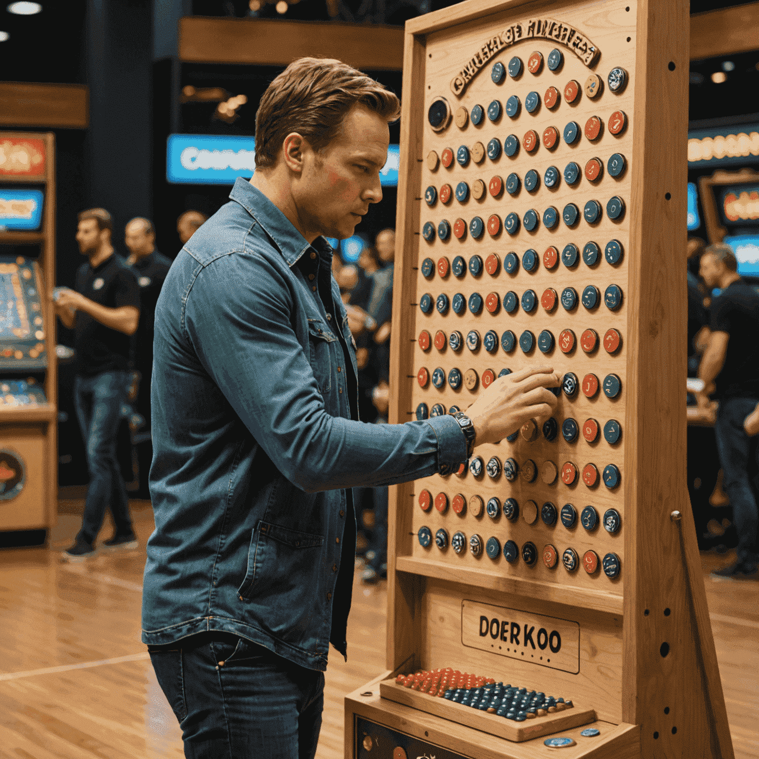 Jugador soltando una ficha de Plinko desde un punto específico del tablero, demostrando consistencia en el lanzamiento