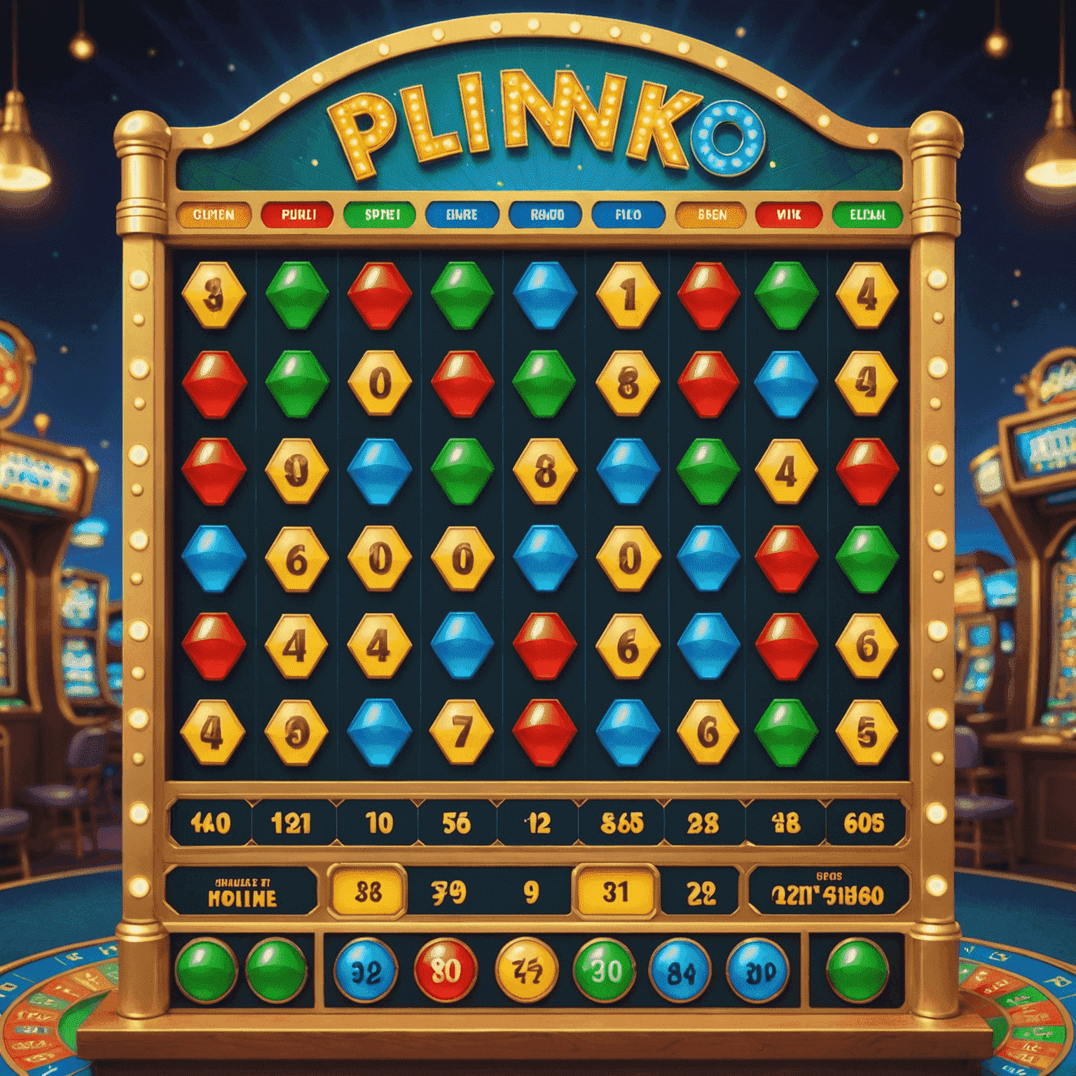 Captura de pantalla del juego Plinko en LuckyPines Casino, destacando sus características únicas como multiplicadores especiales y diseño temático español